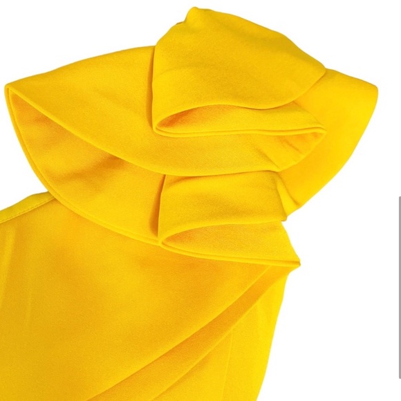 17. Mac Duggal leena Ruffle One Shoulder Mini Dress Lemon Yellow-12 - Picture 14 of 16